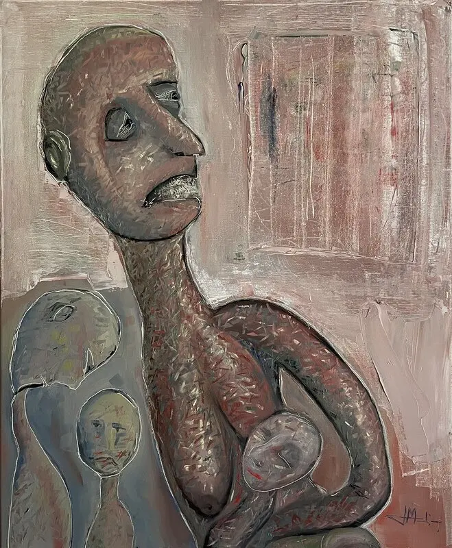 Oljemålning Migrating mother av Joao Medina