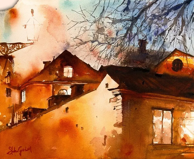 Akvarell Levins Villa av Stefan Gadnell