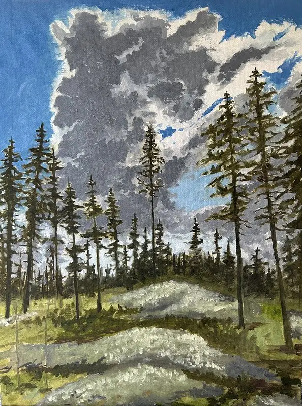 Oljemålning Pointy trees near Sörmjöle av Zachary Dugas