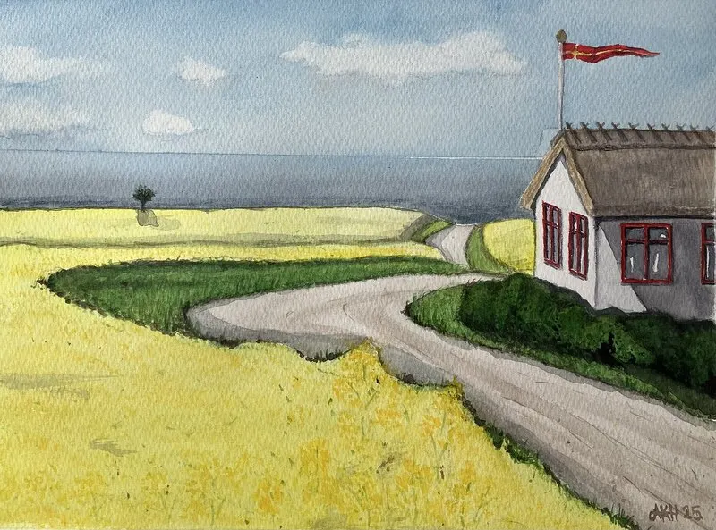 Akvarell Vägen mot havet av Kristina Hvam