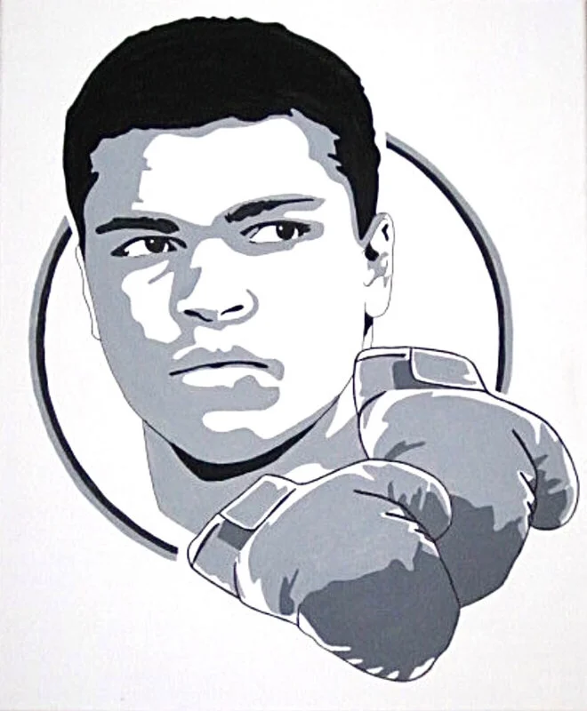 Akrylmålning Muhammad Ali av Mona Kasim