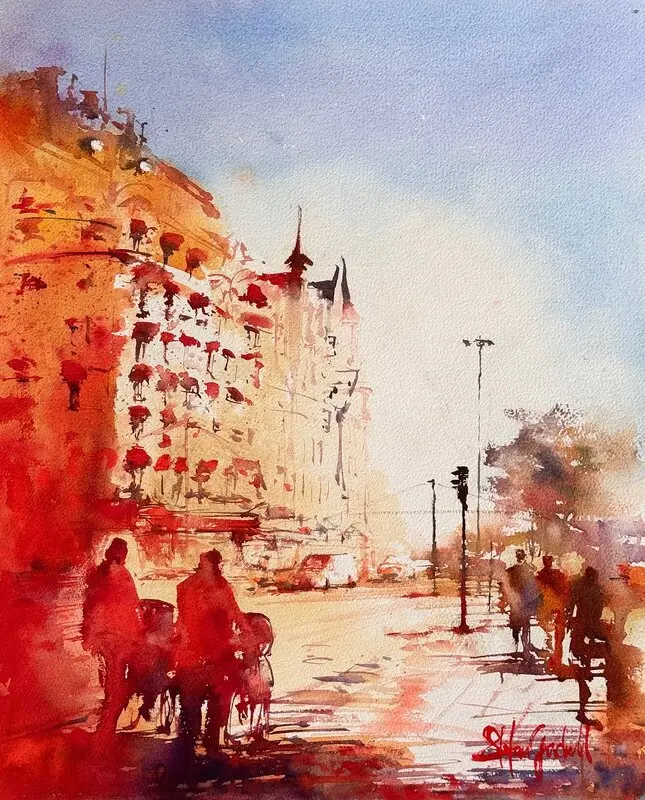 Akvarell Hotell Diplomat Strandvägen av Stefan Gadnell