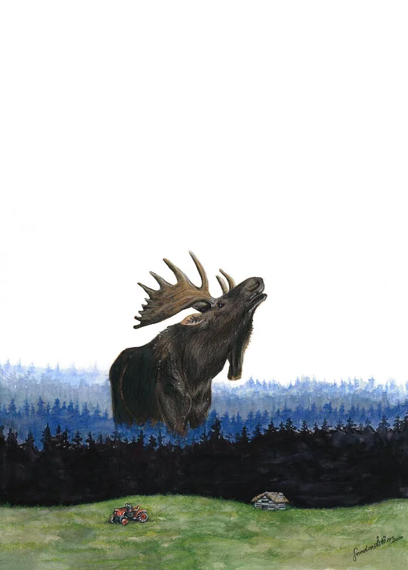 Akvarell Jätteälg av Sandra Åström