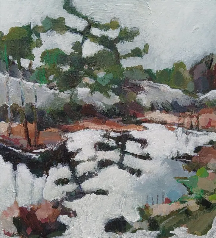 Akrylmålning Landscape and lake av Rebecca Landmér