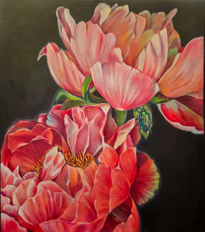 Oljemålning Peony oil painting - Pion oljemålning. (Blommor) av Lana BLINK