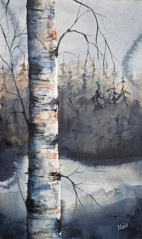 Akvarell Birch av Marie-Louice Eriksson