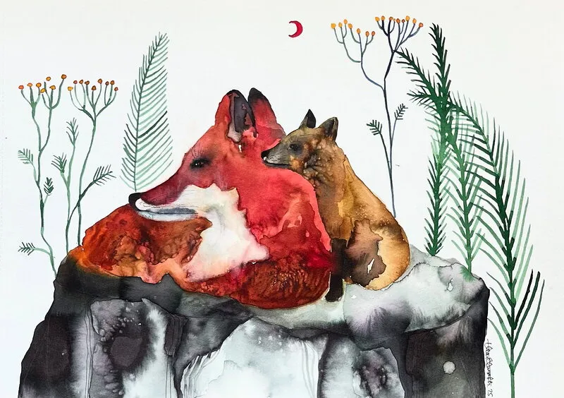 Akvarell Mamma och jag av Hanna Elmroth