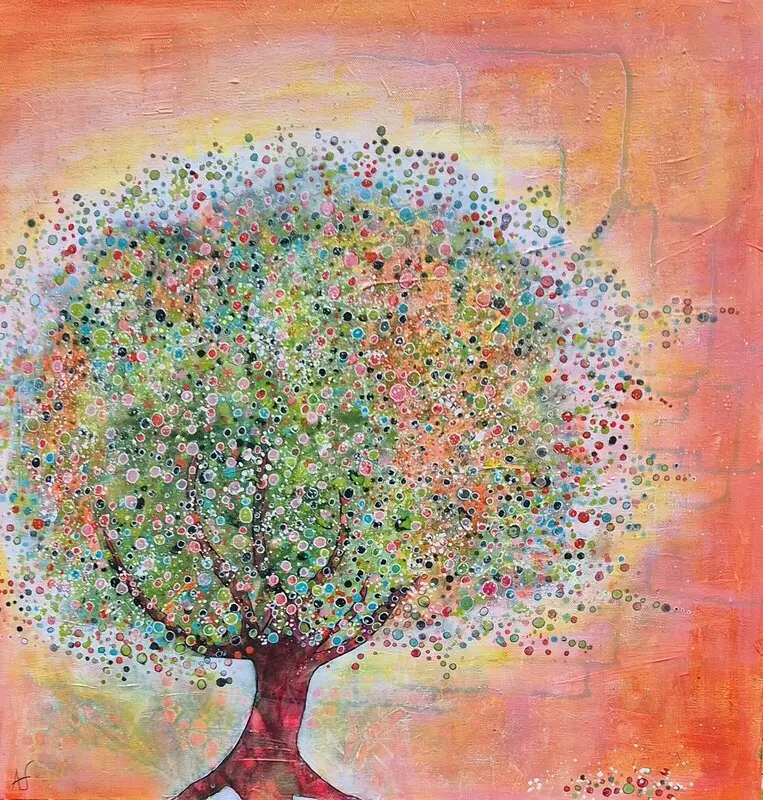 Akrylmålning Vänskapens träd av Annelie Jonsson