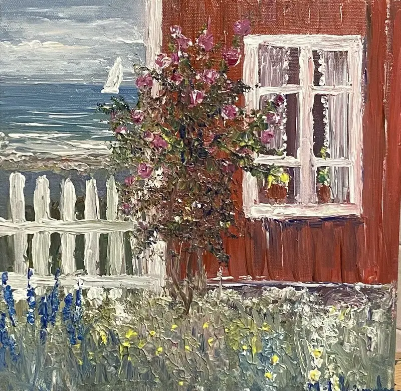 Akrylmålning Den gamla sjöstugan av Marie-Louise Ljungberg