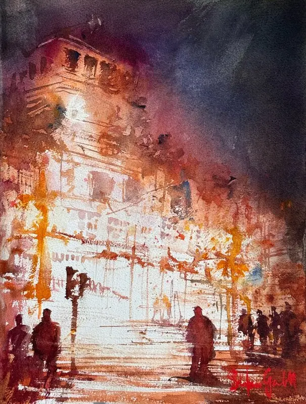 Akvarell Dramaten by Night av Stefan Gadnell