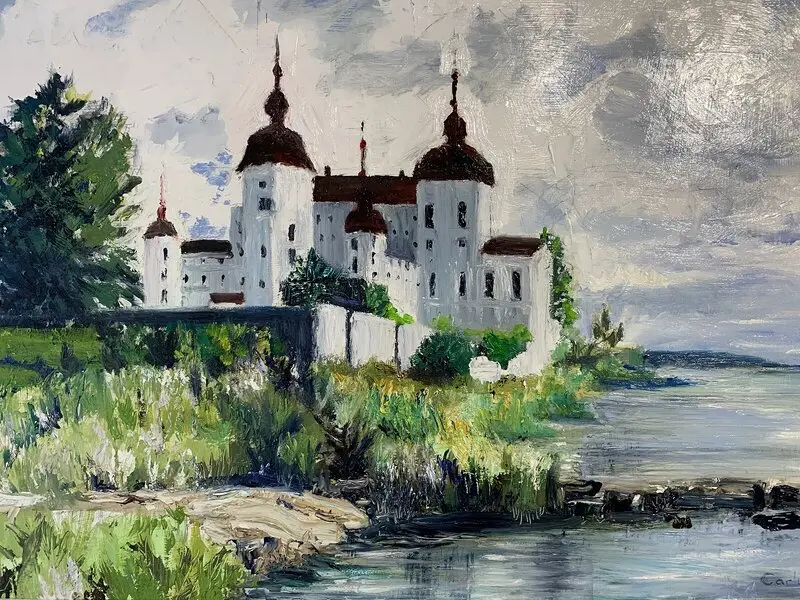 Oljemålning Läckö Castle av Carlyle Minnaar
