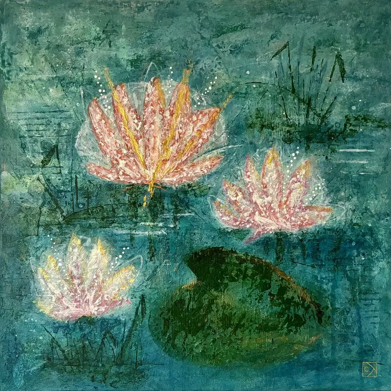 Akrylmålning Water Lilies II av Camilla Karlström