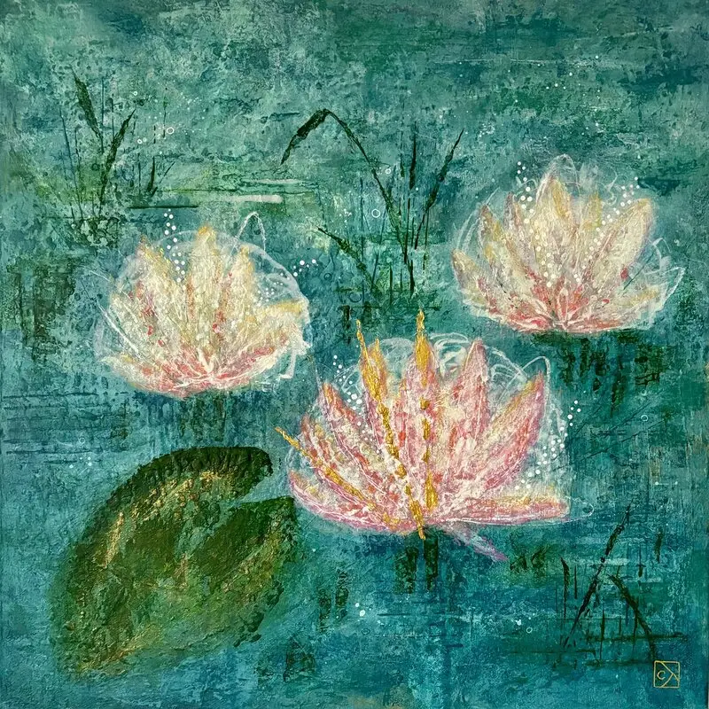 Akrylmålning Water Lilies I av Camilla Karlström