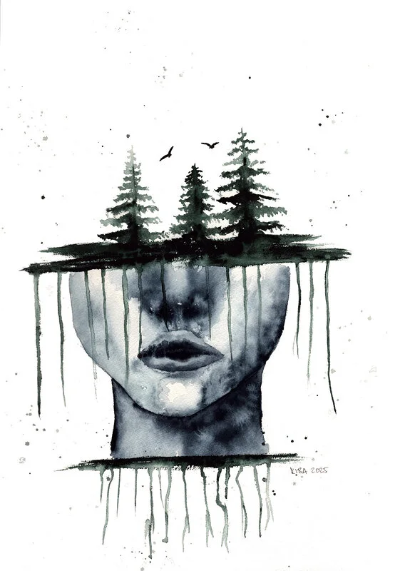 Akvarell Off with the trees! av Kiba Gustafsson