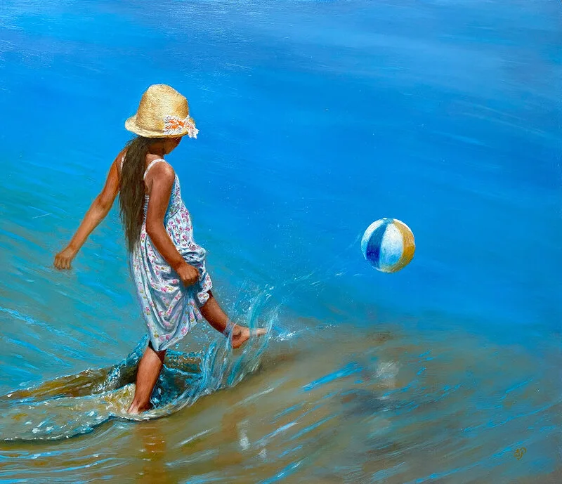 Oljemålning Strandbollen av Erling Petersen