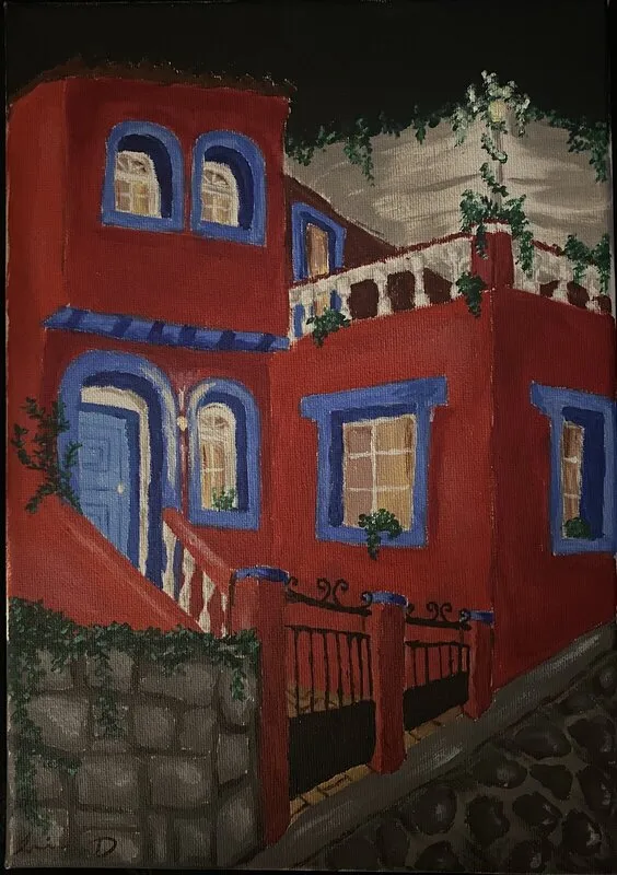 Akrylmålning La maison rouge av Linnéa D'Hollander