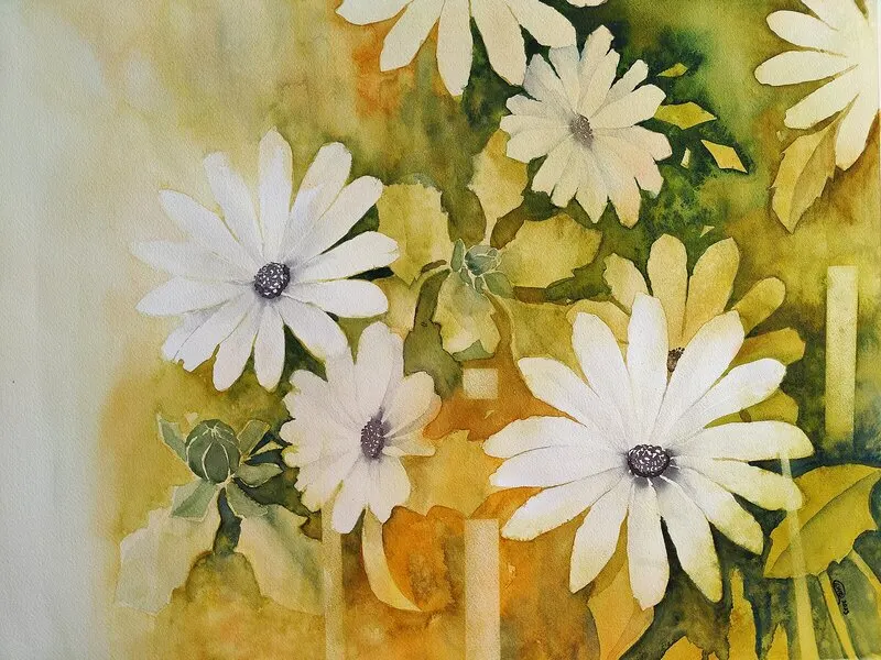 Akvarell Floral dreams: daisies whispers av Wei Hing Rosenkvist