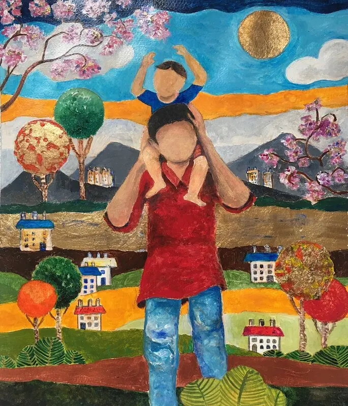 Akrylmålning Pappa och barn av Shonali Dash