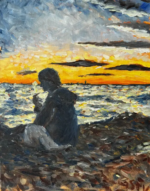 Oljemålning Solnedgång på Öland av Gustav Carlbert