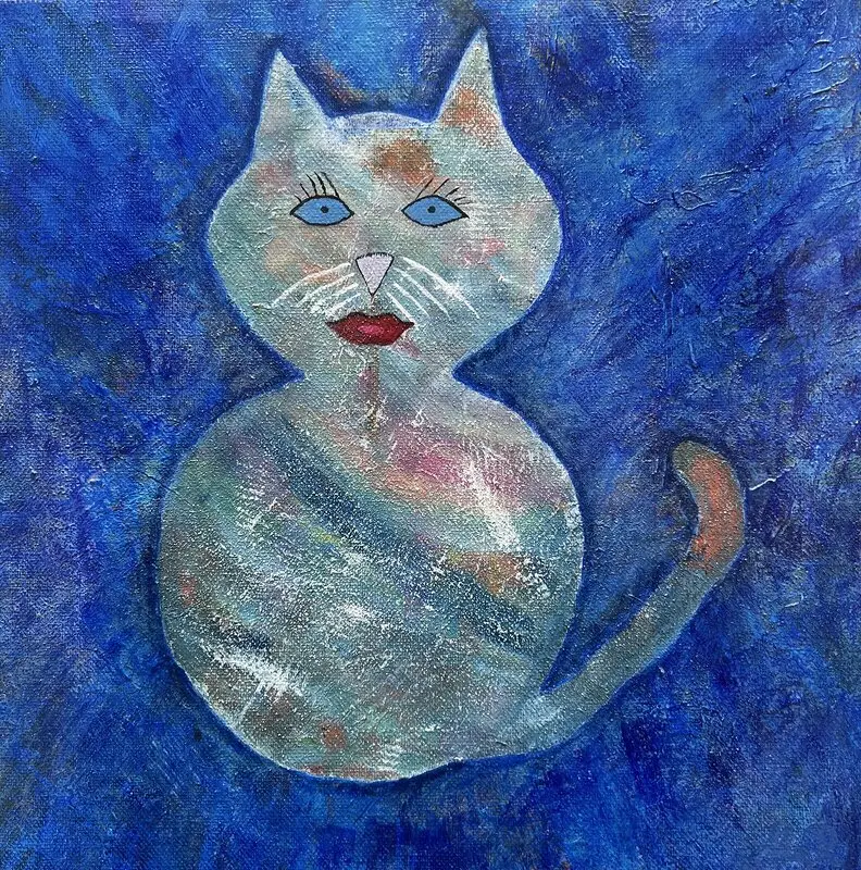 Akrylmålning Katten Maja av Monica Rausén
