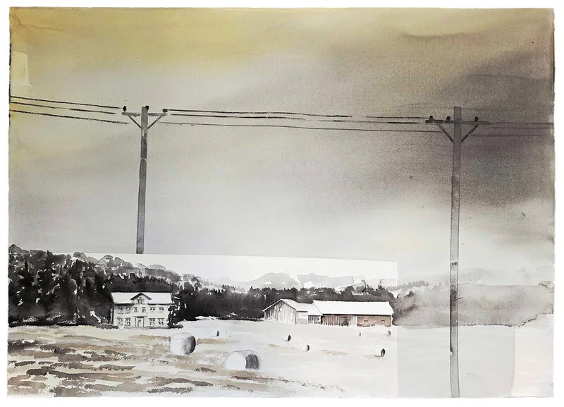 Akvarell Gult landskap av Daniel Zausnig