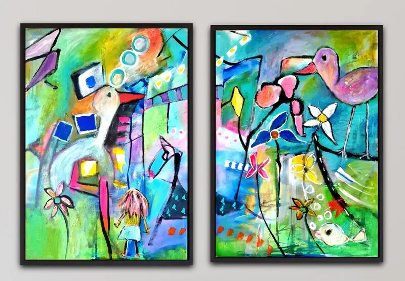 Akrylmålning Diptyk-2 av Birgitta Jonsson Bijon Art