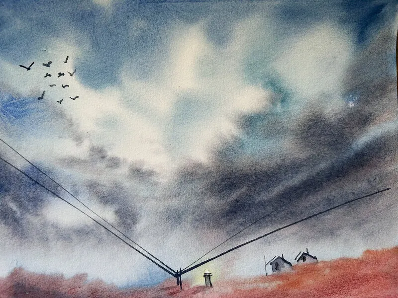 Akvarell Busväder av Inger Axbrink