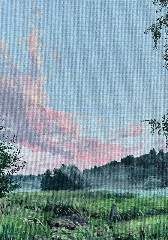 Akrylmålning Efter regn kommer rosa moln av Julija D