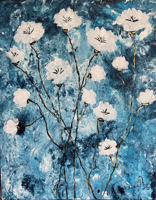 Akrylmålning Vita blommor av Ninni Andersson