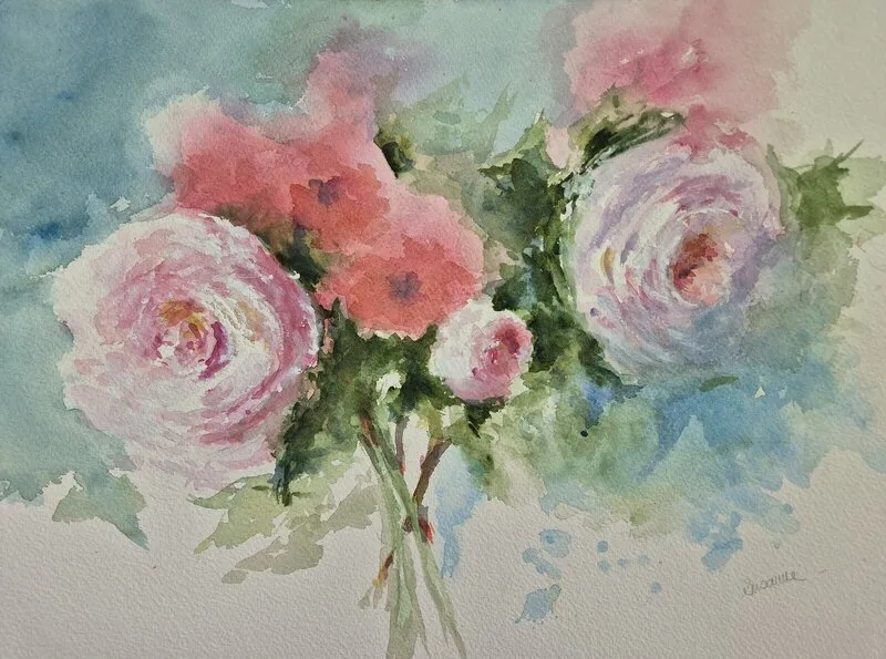 Akvarell A bunch of roses av Susanne Persdotter