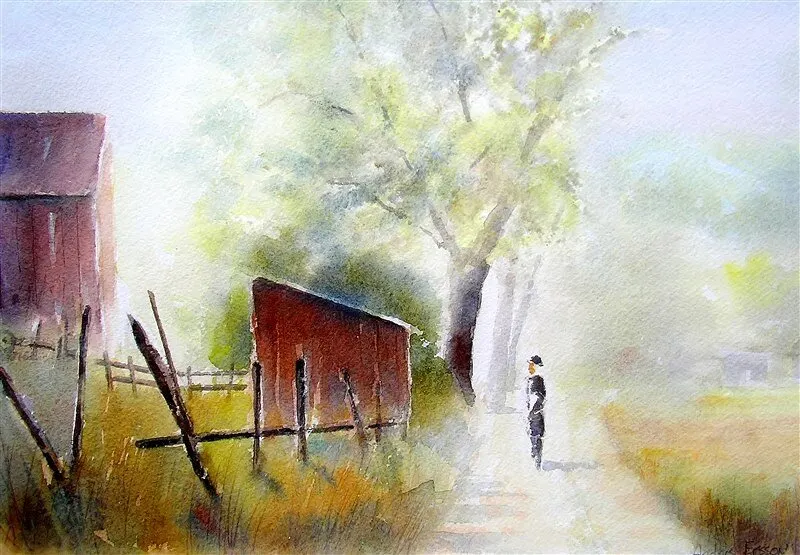 Akvarell Förfallen gård av Anders Ersson