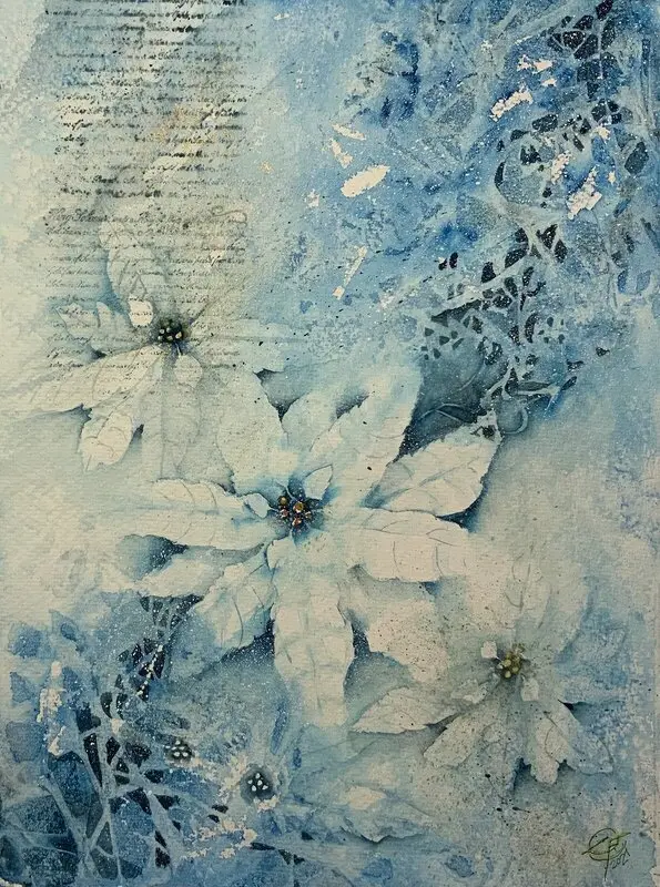 Akvarell Julstjärnor av Lena Fransson