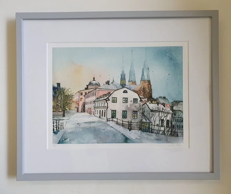 Akvarell Vinter på Fyristorg av Linda Colm