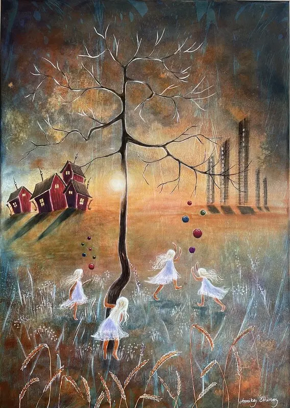 Akrylmålning En förtrollad park av Annika Eliasson