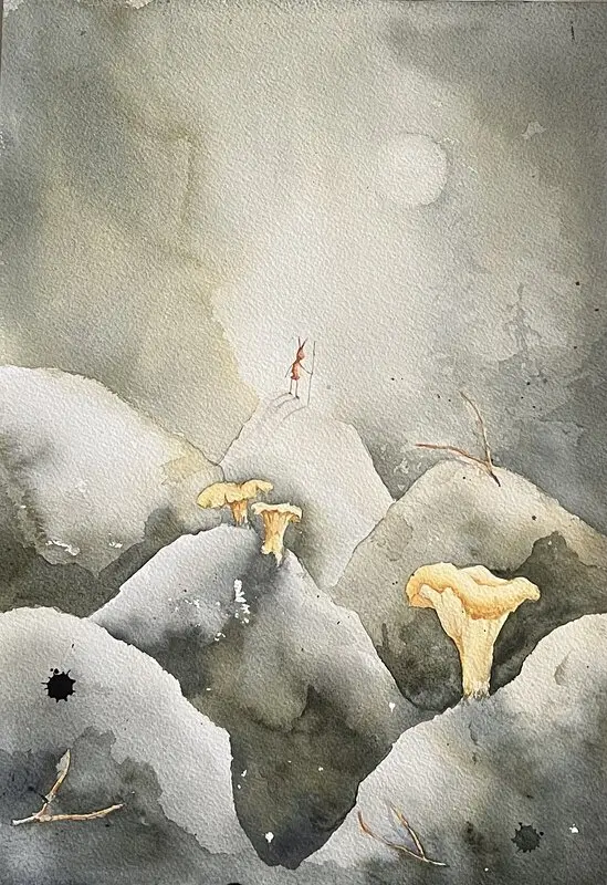 Akvarell Jakten på skogens guld av Mia Uhlander