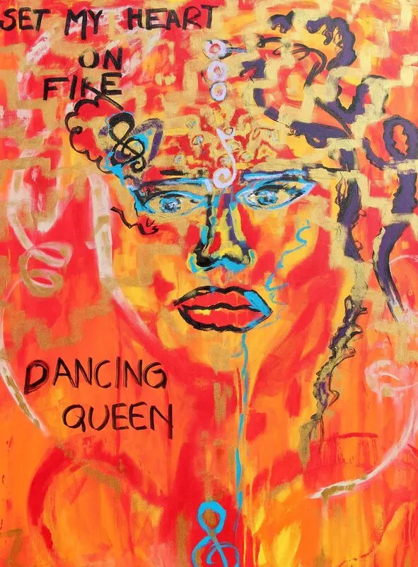 Akrylmålning Dancing Queen - Colorful Abstract portrait av Hanna Sander