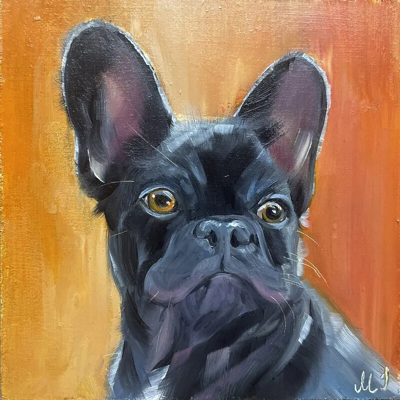 Oljemålning Fransk bulldog av Mathilda Johansson