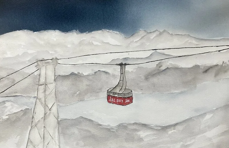 Akvarell KABINBANAN II av Rose-Marie Lyckebrant-Lindqvist