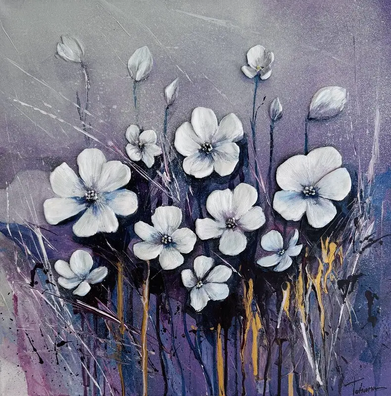 Akrylmålning Vit blommor av Tetiana Diachenko