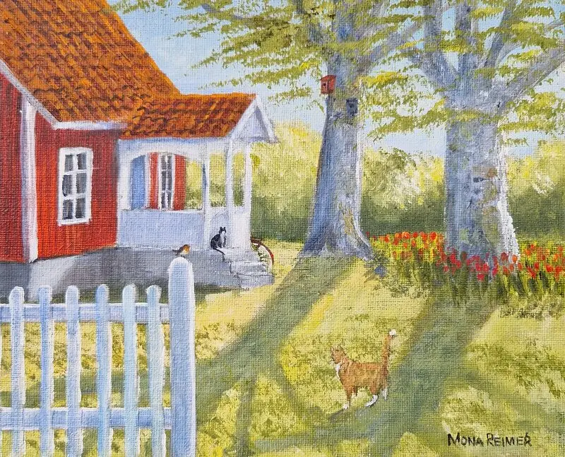 Akrylmålning Grannens katt av Mona Reimer