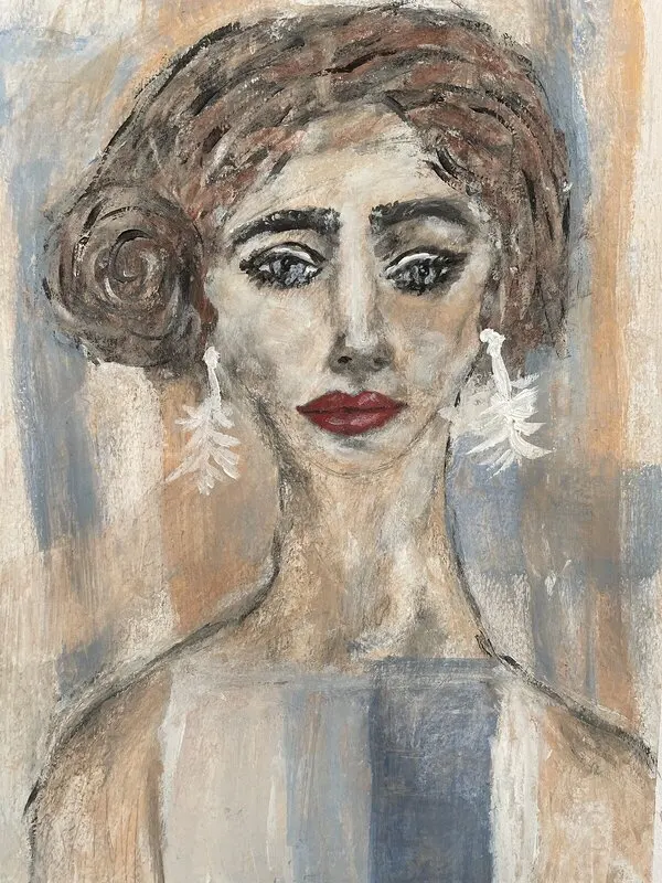 Akrylmålning Vita örhängen av Ulrica Ulfhielm