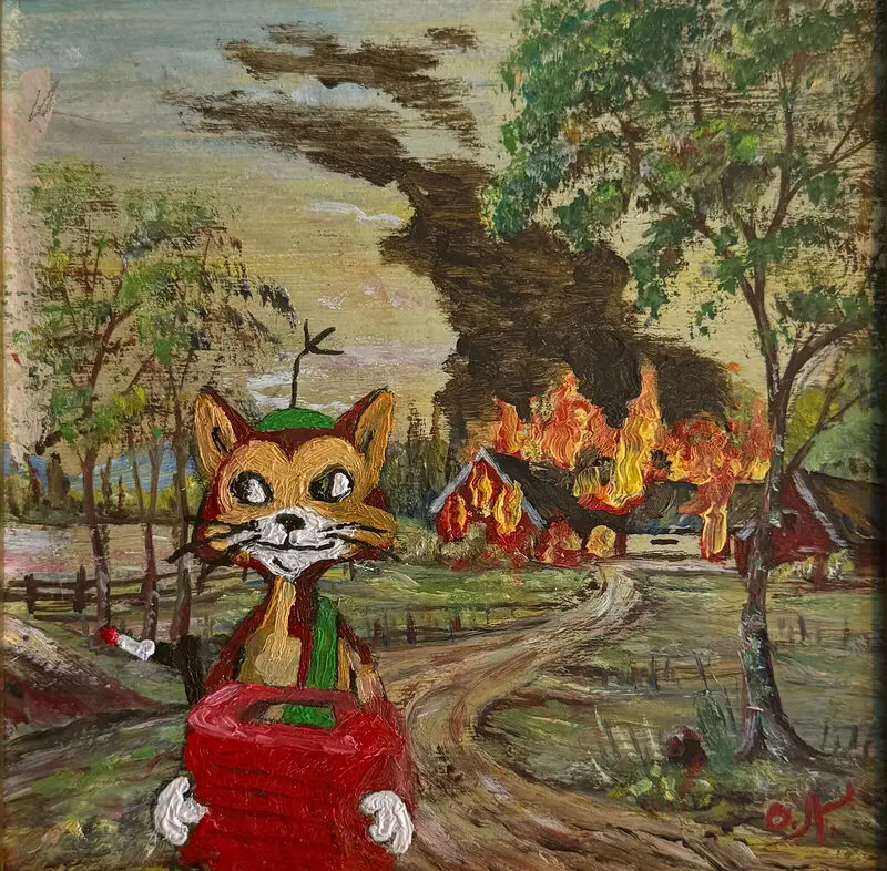 Oljemålning Fy katten av Johan Thörnqvist