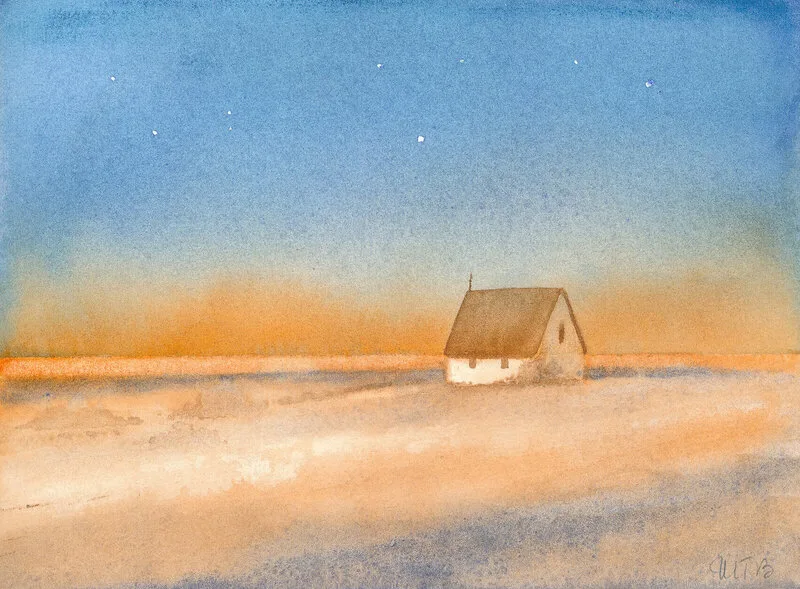 Akvarell Kovik, Gotland av Maud Thilén Bengtsson