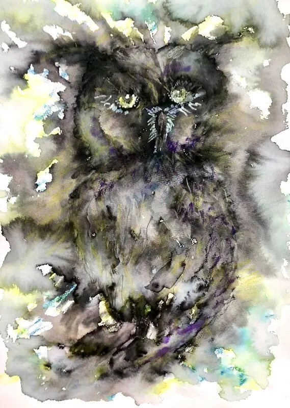 Akvarell Ugglan av Linda Abrahamsson La Arts Sweden