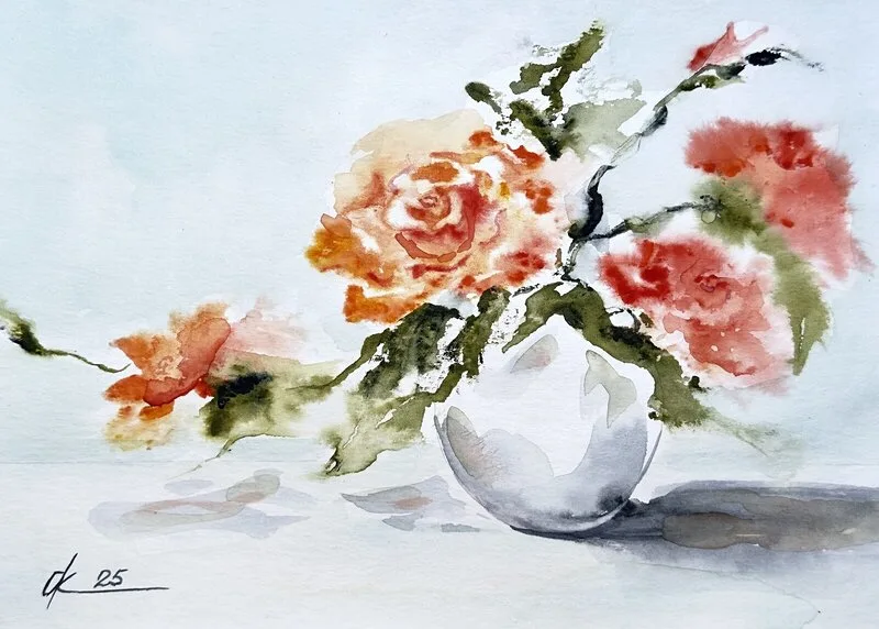 Akvarell Rosor i minimalistisk stil av Olga Kharyakova