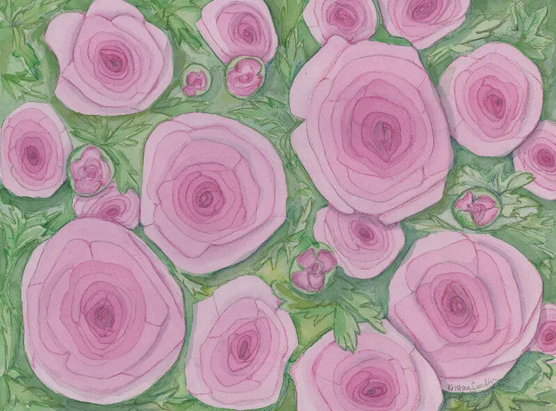 Akvarell Rosa blommor av Kristina Sandin