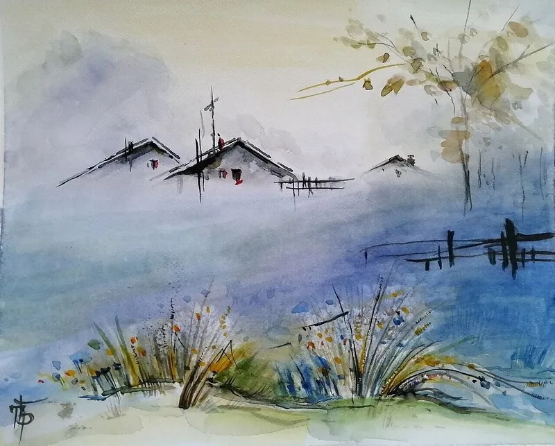 Akvarell Morgondimma av Tetiana Breslavtseva