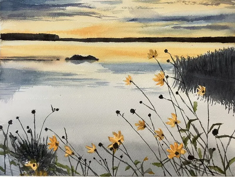 Akvarell Sommarkväll av Tatiana Kjellsson