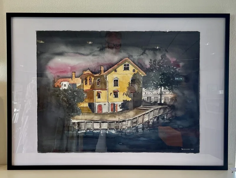 Akvarell Trosa by night av Per Eriksson