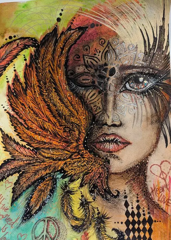 Akvarell Peace, love and understanding av Ann-Charlotte Gesar Bolinder